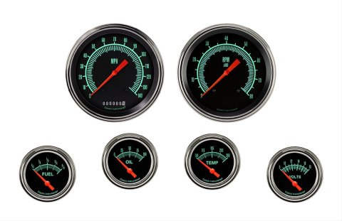 Classic Instruments G-Stock Series Gauge Sets GS251SLF Gauges, Series, Speedometer, Tachometer, Fuel Level, Oil Pressure, Water Temperature, Volt, Black Face, Analog, Set of 6