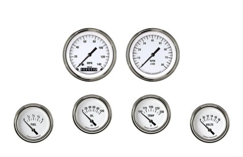 Classic Instruments White Hot Series Gauge Sets WH201SLF Set, Analog, Performance Series, 6-Gauge Set, 3 3/8 in. Speedo, 2 5/8 in. Secondary, Face, Each