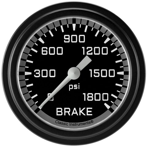 Classic Instruments Auto Cross Gray Series Gauges AX367GBLF Gauges, Series, Brake Pressure, 0-1,800 psi, Analog, Electrical, 2 5/8 in., Black Face, White Numbers, Black Bezel, Each