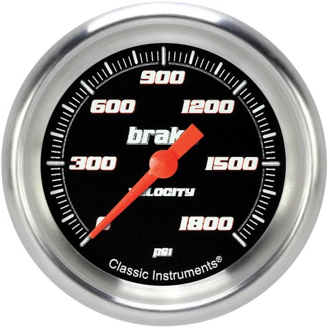 Classic Instruments Velocity Series Gauges VS367BAPF Gauges, Series, Brake Pressure, 0-1,800 psi, Analog, Electrical, 2 5/8 in., Black Face, White Numbers, Brushed Aluminum Color Bezel, Each