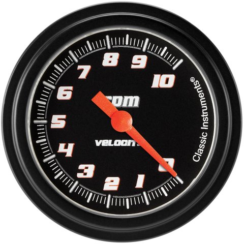 Classic Instruments Velocity Series Tachometers VS383BBLF Gauges, Tachometers, 0-10,000 rpm, Analog, Electrical, 2 5/8 in. Diameter, Black Face, White Numbers, Black Bezel, Each