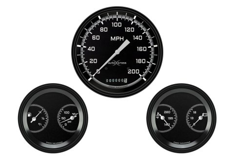 Classic Instruments Auto Cross Gray Series Gauge Sets AX64GBLF Gauges, AutoCross Gray, Speedometer, Water Temp, Oil Pressure, Voltmeter, Fuel, Black Low-Step Bezel, Flat Lens, Kit