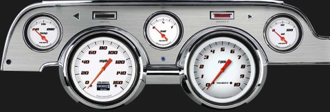 Classic Instruments 1967-68 Mustang Package Gauge Sets MU67DVSWBA Kit, Velocity White, Info Screen, Ford, Mustang, 1967-1968, Brushed Aluminum Bezel, Speedometer, Tach, Fuel Level, Oil Pressure, Water Temp, Kit