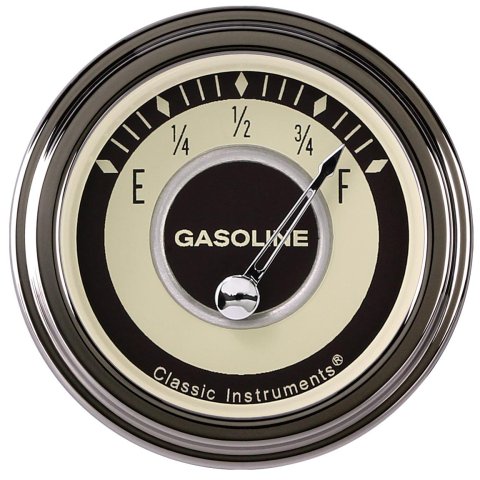 Classic Instruments Nostalgia VT Series Gauges NT09SLF Gauge, Series, Fuel Level, 240-33 ohm, 2 1/8 in., Beige Face, Stainless Low Step Bezel, Flat Lens, Each