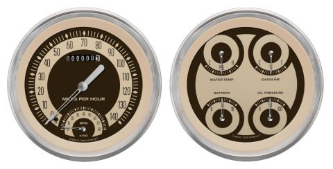 Classic Instruments Nostalgia VT Series Gauge Sets NT62SLF Gauges, Series, 4 5/8 in., Speedometer, Tach, Oil Pressure, Fuel Level, Water Temperature, Voltmeter, Stainless Low-Step, Flat Lens, Kit