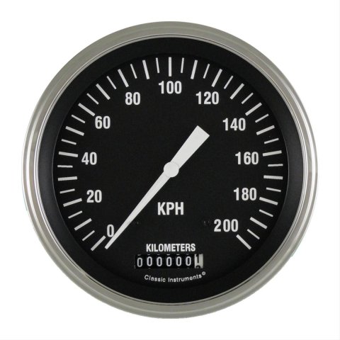 Classic Instruments Hot Rod Series Speedometers HR58SLC Speedometer, Rod, 5 in. Diameter, 0-200 kph, Analog, Electrical, Curved Face, Each