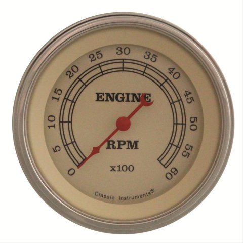 Classic Instruments Vintage Series Tachometers VT60SLF Tachometer, Series, Analog, Electronic, Black Face, Red Pointer, Polished Bezel, Each