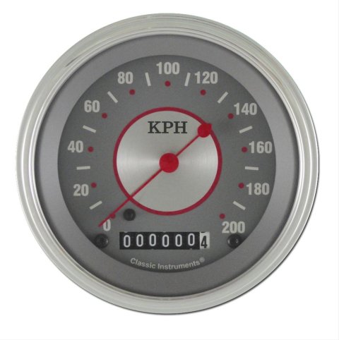 Classic Instruments Silver Series Speedometers SS59SLF Speedometer, Series, 3 3/8 in. Diameter, 0-200 kph, Analog, Electrical, Flat Face, Each
