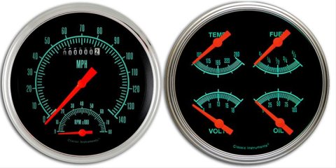 Classic Instruments G-Stock Series Gauge Sets GS62SLC Gauges, G-Stock, Speedometer, Tach, Water Temp., Oil Pressure, Fuel Level, 5 in., Black Face, Analog, Set