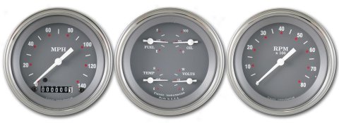 Classic Instruments SG Series Gauge Sets SG03SLC Gauges, SG, Speedometer, Tach, Water Temperature, Fuel Level, 3 3/8 in., Gray Face, Analog, Set of 3