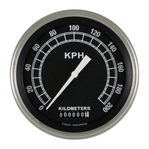 Classic Instruments Traditional Series Speedometers TR58SLC Speedometer, Series, 5 in. Diameter, 0-200 kph, Analog, Electrical, Curved Face, Each