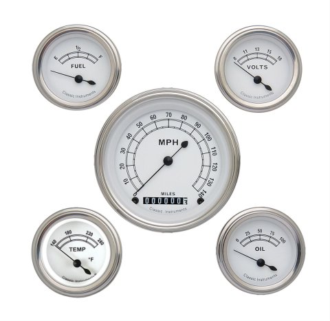 Classic Instruments White Series Gauge Sets CW00SLC Gauges, Series, Speedometer, Water Temperature, Fuel Level, Face, Analog, Electronic, Kit