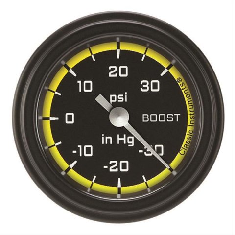 Classic Instruments Auto Cross Yellow Series Gauges AX141YBLF Boost/Vacuum Gauge, AUTO CRS YLW 2" BOOST/VAC ELECTRIC, FULL SWEEP