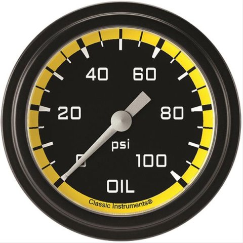 Classic Instruments Auto Cross Yellow Series Gauges AX381YBLF Gauge, Series, Oil Pressure, 0-100 psi, 2 5/8 in., Low Step Bezel, Analog, Electrical, Each