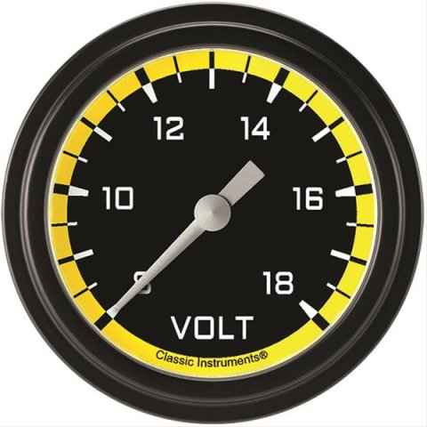 Classic Instruments Auto Cross Yellow Series Gauges AX330YBLF Gauge, Series, Voltmeter, 2 5/8 in., 8-18 V, Low Step Bezel, Analog, Electrical, Each