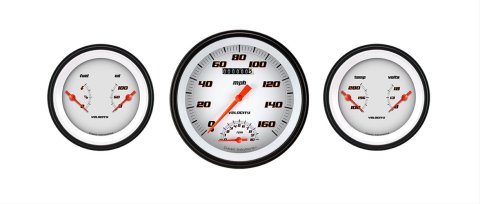Classic Instruments Velocity Series Gauge Sets VS61WBLF Kits, Velocity, Analog, Speed, Tach, Fuel Level, Oil Pressure, Volts, Water Temp., White Face, Black with Orange Outline Numbers, 4 5/8 in., Kit