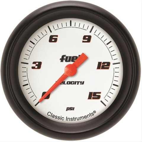 Classic Instruments Velocity Series Gauges VS345WBPF Gauge, White Series, Fuel Pressure, 0-15 PSI, 2 5/8 in., Performance Bezel, Analog, Electrical, Each