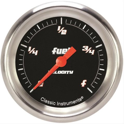 Classic Instruments Velocity Series Gauges VS309BAPF Gauge, Black Series, Fuel Level, Programmable, 2 5/8 in., Performance Bezel, Analog, Electrical, Each