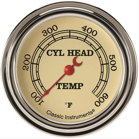 Classic Instruments Vintage Series Gauges VT397SLF Gauge, Analog, Series, Cylinder Head Temp, 100-600 Degrees F, 2 5/8 in. Diameter, Tan Face, Full Sweep, Each