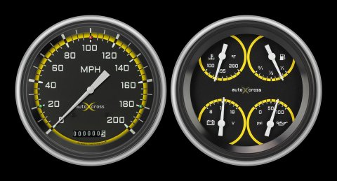 Classic Instruments 1951-53 Chevy Package Gauge Sets CH51AXY52 Kit, AutoCross Yellow, Chevy, 1951-1952, Speedometer, Fuel Level, Oil Pressure, Water Temp, Volt, Stainless Low-Step Bezel, Flat Lens, Kit