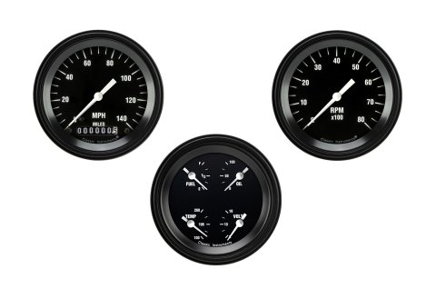 Classic Instruments Hot Rod Series Gauge Sets HR03BLF Gauges, Series, 3 3/8 in., Speedometer, Tachometer, Oil Pressure, Water Temperature, Voltmeter, Fuel Level, Kit