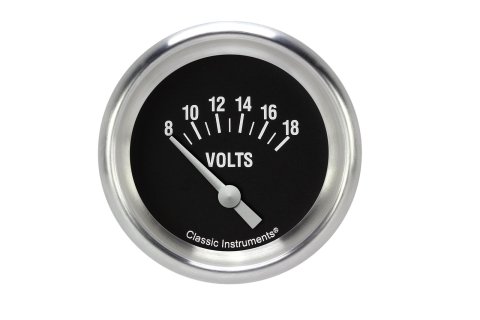 Classic Instruments Hot Rod Series Gauges HR230APF Gauge, Series, Voltemeter, 8-18 volt, 2 5/8 in., Black Face, Aluminum Performance Bezel, Flat Lens, Each