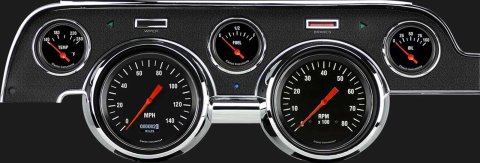 Classic Instruments 1967-68 Mustang Package Gauge Sets MU67DHR Kit, Hot Rod, Info Screen, Ford, Mustang, 1967-1968, Black Bezel, Speedometer, Tach, Fuel Level, Oil Pressure, Water Temp, Kit