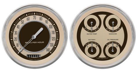 Classic Instruments Nostalgia VT Series Gauge Sets NT52SLF Gauges, Series, 4 5/8 in., Speedometer, Oil Pressure, Fuel Level, Water Temperature, Voltmeter, Stainless Low-Step, Flat Lens, Kit