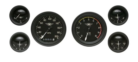 Classic Instruments Moal Bomber Series Gauge Sets MA01BLF Kit, Analog, Moal, Speedometer, Tachometer, Water Temperature, Fuel Level, Voltmeter, Oil Pressure, Kit