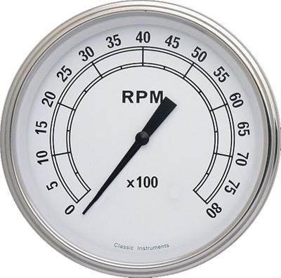 Classic Instruments White Series Tachometers CW71SLC Gauge, Series, Tachometer, 0-8,000 rpm, 5 in., Face, Analog, Electrical, Each
