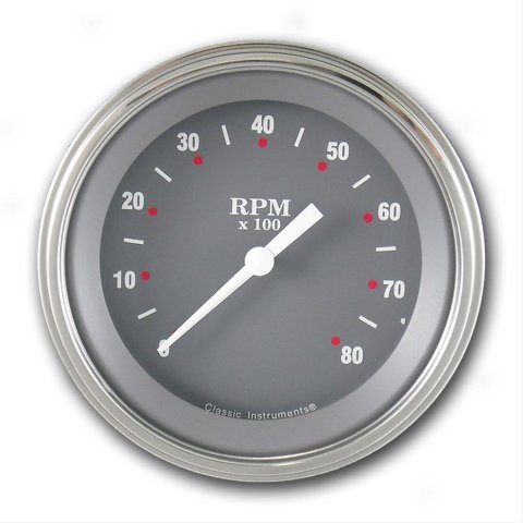 Classic Instruments SG Series Tachometers SG80SLF Gauge, Series, Tachometer, 0-8,000 rpm, 3 3/8 in., Gray Face, Analog, Electrical, Each