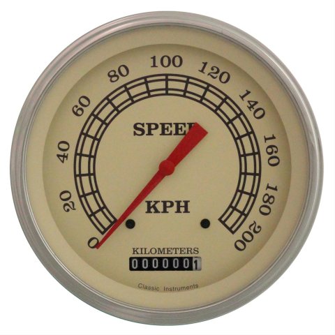 Classic Instruments Vintage Series Speedometers VT58SLF Speedometer, Series, 5 in. Diameter, 0-200 kph, Analog, Electrical, Flat Face, Each