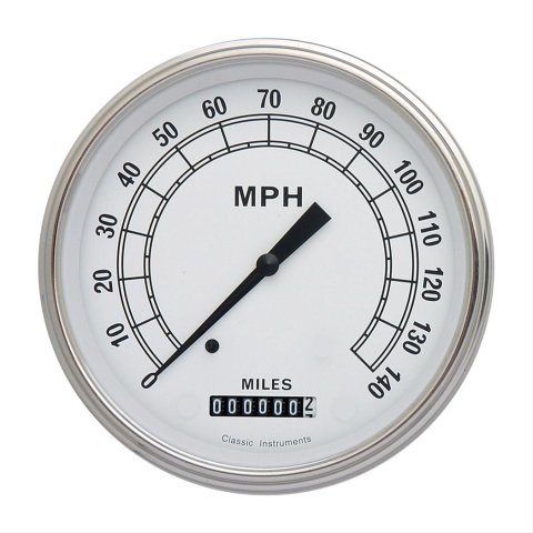 Classic Instruments White Series Speedometers CW56SLC Speedometer, White, 5 in. Diameter, 0-140 mph, Analog, Electrical, Curved Face, Each