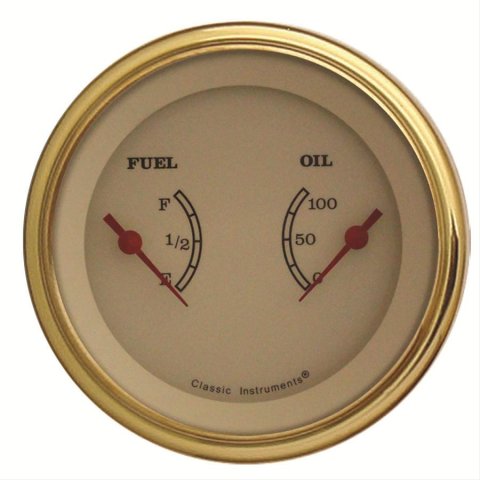 Classic Instruments Vintage Series Gauge Sets VT72GLF Gauge, Series, Dual, Oil Pressure, Fuel Level, 3 3/8 in., Cream Face, Analog, Each
