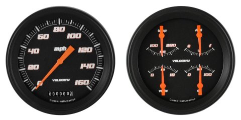 Classic Instruments Velocity Series Gauge Sets VS52BBLF Set, Series, Analog, Electronic, Black Face, Orange Pointer, Black Bezel, Kit