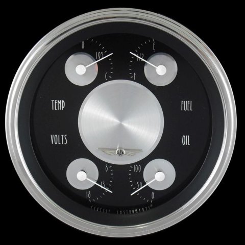 Classic Instruments All-American Tradition Series Gauge Sets AT79SHC Kit, Analog, Black Face, Polished, 3 3/8 in. Diameter, Quad Gauge, Fuel, Oil, Volt, Water, Cluster, Kit