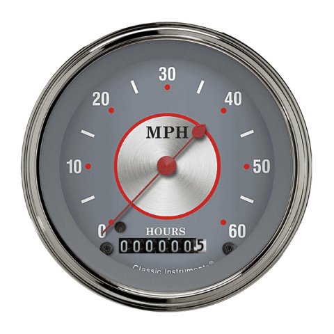 Classic Instruments Silver Series Speedometers LSSS Gauge, Series, Speedometer, 0-60 mph, 3 3/8 in., Gray Face, Analog, Electrical, Each