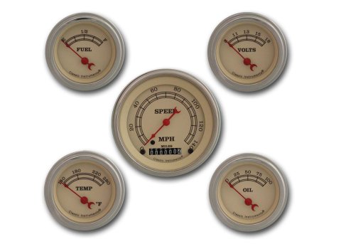 Classic Instruments Vintage Series Gauge Sets VT00SLC Set, Series, Analog, Electronic, Cream Face, Red Pointer, Polished Bezel, Kit