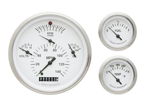 Classic Instruments 1957 Chevy Package Gauge Sets for BEL AIR, ONE-FIFTY SERIES, TWO-TEN SERIES - CH01WSLC Gauges, Analog, White, Speedometer, Tachometer, Fuel Level, Water Temperature, Oil Pressure, Voltmeter, Kit