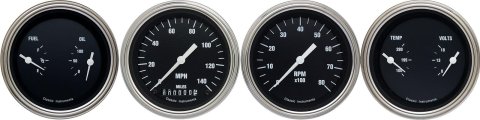 Classic Instruments Hot Rod Series Gauge Sets HR05SLF Gauges, Rod, Speedometer, Tach, Water Temperature, Fuel Level, 3 3/8 in., Black Face, Analog, Set of 4