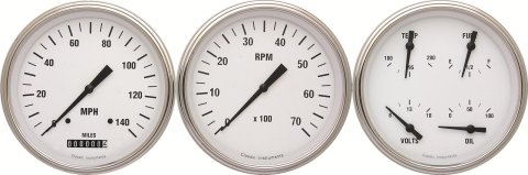 Classic Instruments White Hot Series Gauge Sets WH53SLC Gauges, Hot, Speedometer, Tach, Water Temperature, Fuel Level, 5 in., Face, Analog, Set of 3