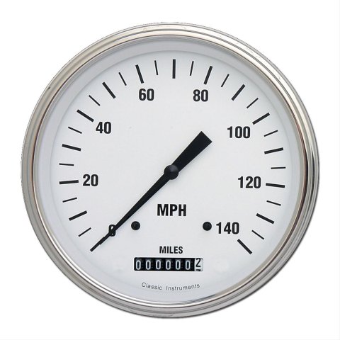 Classic Instruments White Hot Series Speedometers WH56SLC Speedometer, Series, 5 in. Diameter, 0-140 mph, Analog, Electrical, Curved Face, Each