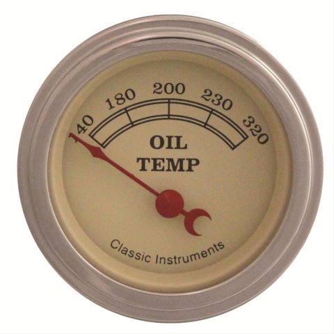Classic Instruments Vintage Series Gauges VT28SLF Gauge, Series, Oil Temperature, 140-320 degrees F, 2 1/8 in., Tan Face, Analog, Electrical, Each
