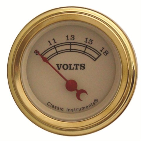 Classic Instruments Vintage Series Gauges VT30GLC Gauge, Vintage, Voltmeter, 8-18 V, 2 1/8 in., Analog, Electrical, Each