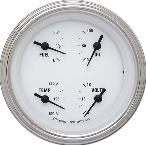 Classic Instruments White Hot Series Gauge Sets WH73SLC Gauge, Hot, Quad, Water Temperature, Oil Pressure, Fuel Level, 3 3/8 in., Face, Analog, Each