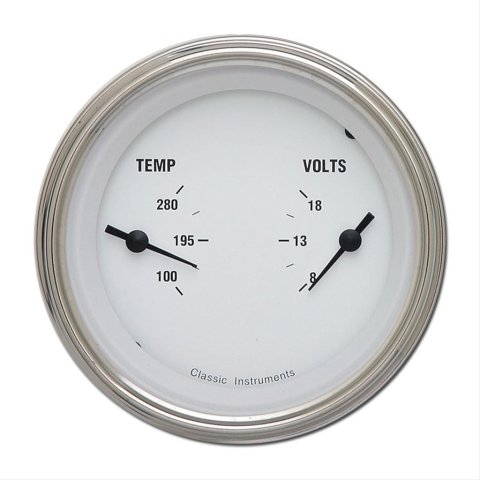 Classic Instruments White Hot Series Gauge Sets WH74SLC Gauge, Hot, Dual, Water Temp., 100-280 degrees F, Voltmeter, 8-18 V, 3 3/8 in., Face, Analog, Each