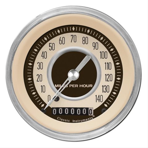 Classic Instruments Nostalgia VT Series Speedometers NT55SHC Gauge, VT, Speedometer, 0-140 mph, 3 3/8 in., Beige Face, Analog, Electrical, Each