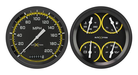 Classic Instruments 1947-53 Chevy Pickup Package Gauge Sets for 1947-1953 TRUCK - CT47AXY52 Kits, Pickup, Analog, Speedometer, Fuel Level, Oil Pressure, Volts, Water Temp., Black/Yellow Face, White Numbers, Chevrolet, Kit