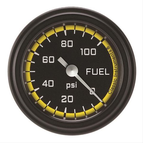 Classic Instruments Auto Cross Yellow Series Gauges AX146YBLF Fuel Pressure Gauge, AUT CR YLW 2" FUEL PRES 100psi ELEC, FULL SWEEP