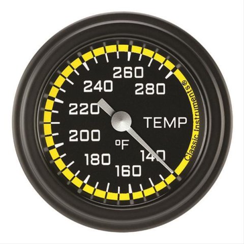 Classic Instruments Auto Cross Yellow Series Gauges AX126YBLF-02 Gauge, Series, Water Temperature, 140-280 Degrees F, 2 1/8 in., Black/Yellow Face, Analog, Electrical, Each